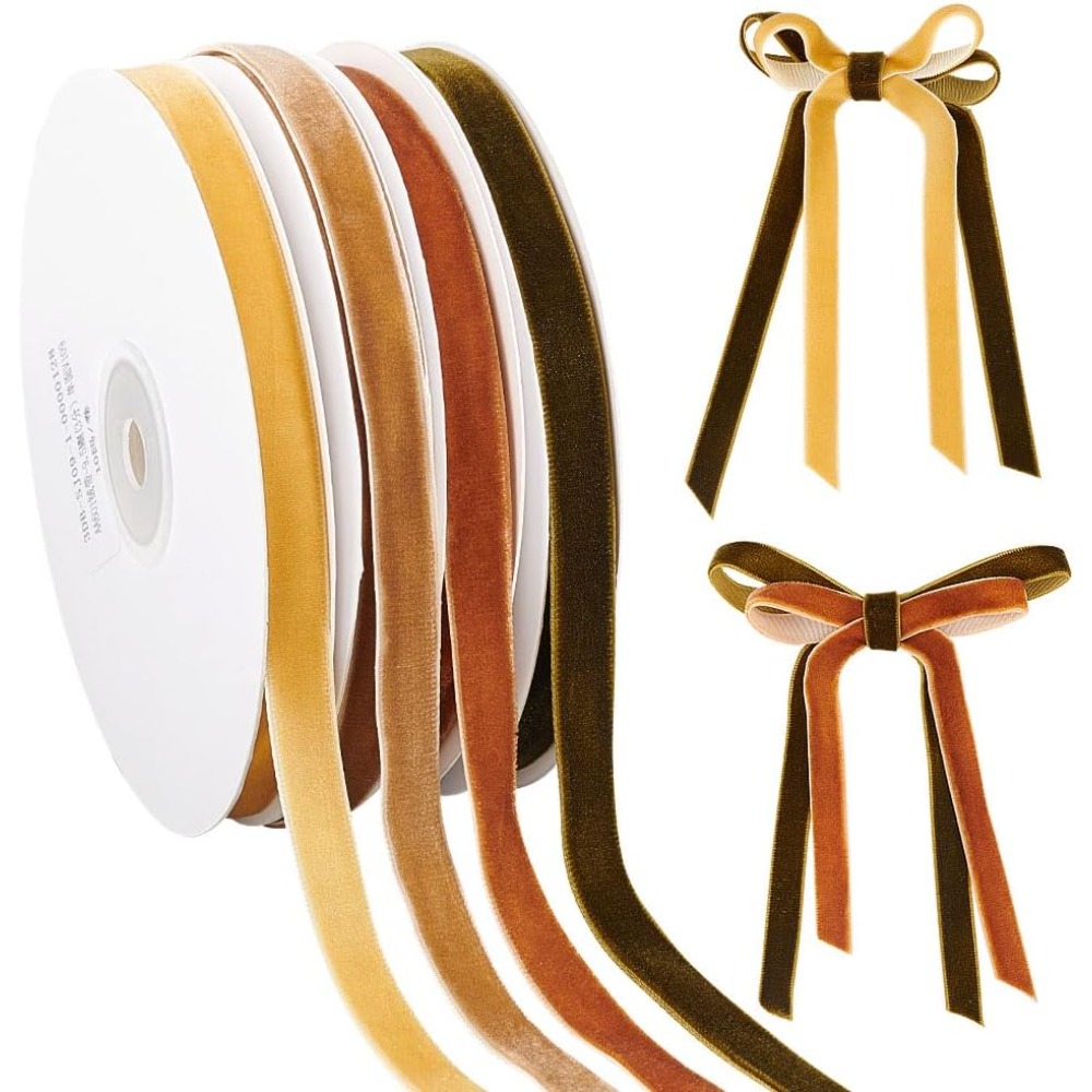 Velvet Ribbon Roll - 4 Rolls 4 Colors Single Face