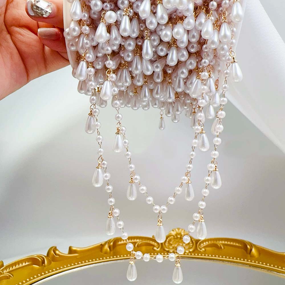 Pearl Trim Chain - 0.5M 1M Imitation Pearl Waterdrop Charm