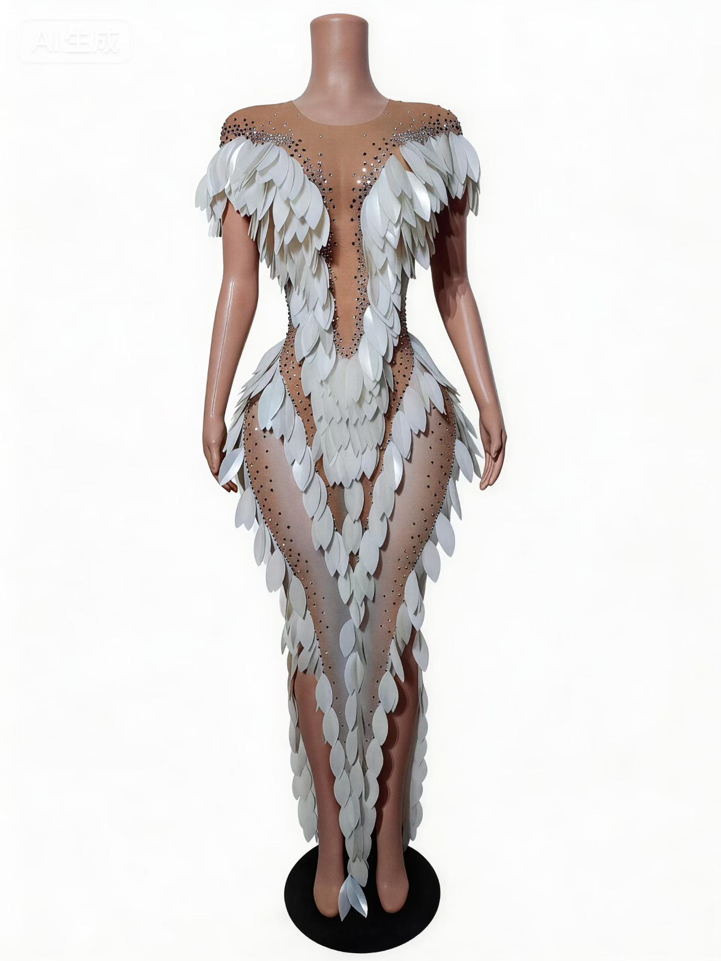 Embellish Knit - Mobai Luxury White Feather Rhinestone Embellished