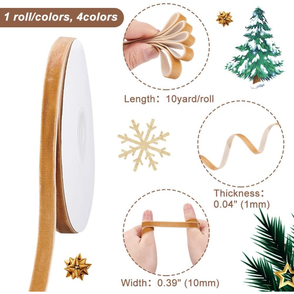 4 Rolls 4 Colors Single Face V - đánh giá và giá Velvet Ribbon Roll