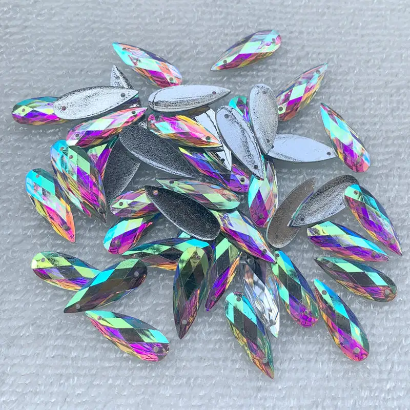 40pcs 8*22mm Sewing white AB D - đánh giá và giá Sew On Rhinestone